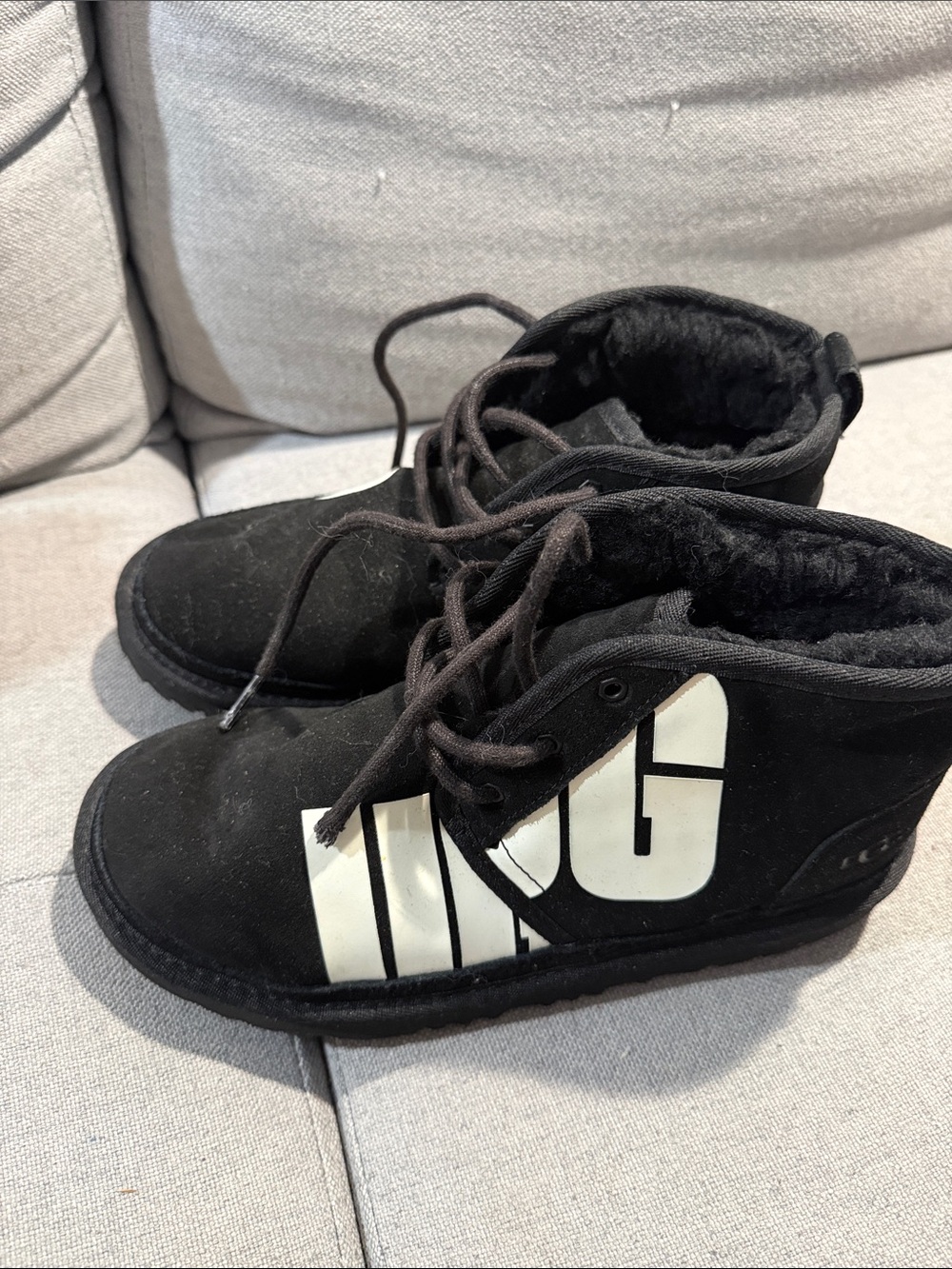 UGG Kids Black Suede Lace-Up Logo Boots